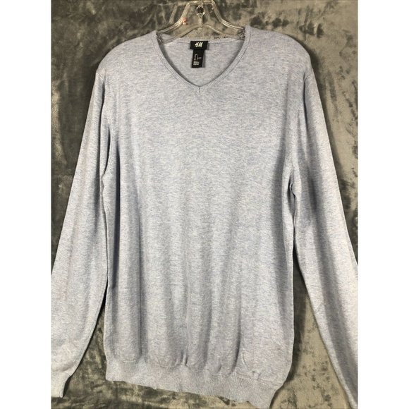 H&M Men’s Sweater Pull Over V-Neck Light Blue Long Sleeves Adult Large - Picture 6 of 10